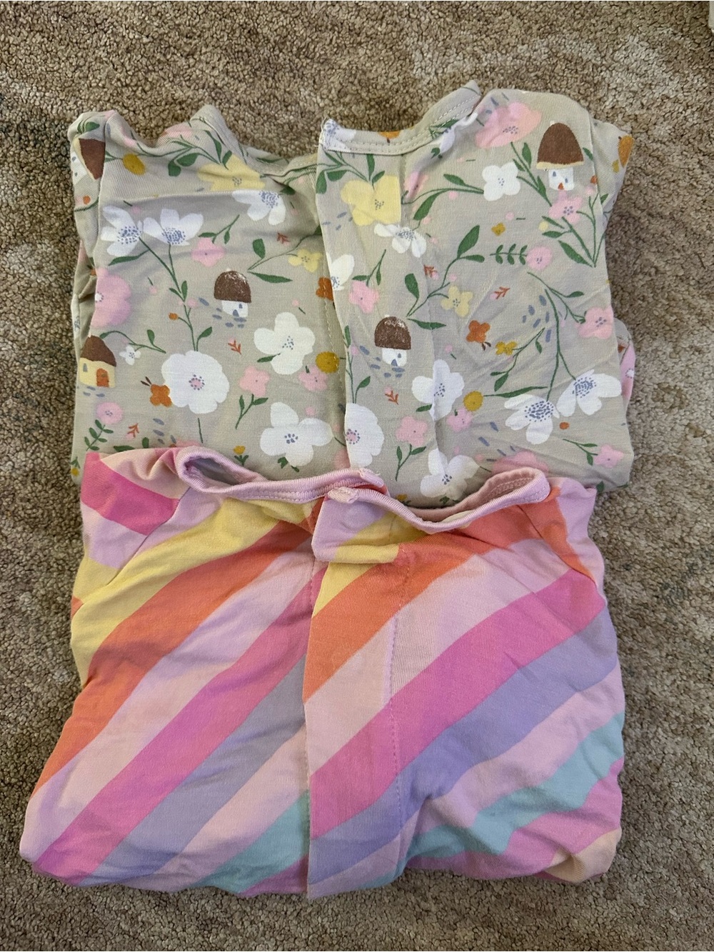 Baby Floral & Rainbow Stripe Pajama Set - Pink, Lavender, Yellow